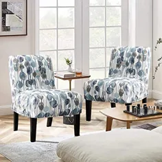 صندلی پارچه ای Altrobene بدون لهجه صندلی 2 صندلی کناری دمپایی مدرن با روکش های قابل شستشو برای اتاق نشیمن اتاق خواب / دفتر خانه ، سفید / آبی / گل