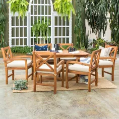 Walker Edison Crosswinds 7 Piece Acacia Patio Dining Set W / 55 X 35 Inch Table Extension & Cushions Natural By - OW7XBDBR