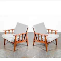صندلی های استراحت مدرن Mid Century ست جفت دو صندلی بازویی مصنوعی خاکستری قهوه ای دانمارک