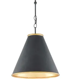 Currey & Company 9000-0534 Pierrepont 1 نور 16 اینچی عتیقه سیاه / برگ طلای معاصر / سقف آویز طلای نقاشی شده ، کوچک