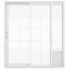 توری های JELD-WEN 72 در x 80 اینچ بین شیشه وینیل سفید درب کشویی دو درب کشویی پاسیو با صفحه نمایش و درب حیوان خانگی Lowes.com