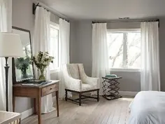 320 * چنار: پرده اتاق خواب اصلی |  اتاق نشیمن پرده های سفید، پرده برای دیوارهای خاکستری، پرده اتاق خواب اصلی