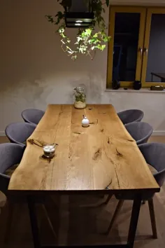 دست ساخته شده 6 خاکستر بلوط مدرن چوب و میز ناهار خوری استیل مشکی میز آشپزخانه صنعتی دست ساز