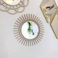 آینه گل ، دکوراسیون منزل آینه چوبی |  آینه دیواری Sunburst |  هدیه خانه گرایی |  دکور بهار