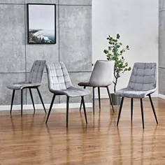 صندلی های ناهار خوری مدرن Ansley & HosHo از 4 صندلی پارچه ای مخمل آشپزخانه روکش دار گاه به گاه با پایه های فلزی سیاه پشتی بلند برای اتاق نشیمن دفتر پذیرایی صندلی های مهمانی