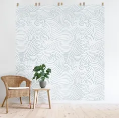 نقاشی دیواری دیواری موج های بزرگ آبی باران ، کاغذ دیواری خنثی کودکستان ، مواد موقت و سنتی