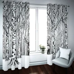 پرده جیبی میله شستشوی 3D Forest Deer Drapery Pair برای اتاق نشیمن ، 80 در 95 اینچ ، پرده های خاموش