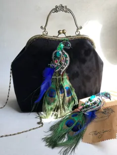 کیف و سنجاق سینه ست مدل طاووس