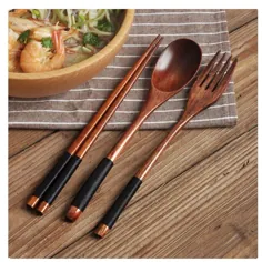 چوب استیک 2 ست + 1 قاشق + 1 قاشق چنگال دست ساز چوبی چوب دستی ژاپنی با ابزار خلال چوب خیزران بامبو
