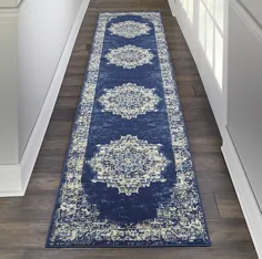 فرش Navy Blue Distrated Persian Area - Runner 2'3 \ x 10 '