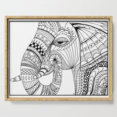 سینی سرو فیل با طرح سیاه و سفید توسط sarahkellyart