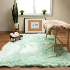 فرشهای فوق العاده منطقه ای فرش خالص ابریشمی مصنوعی خز مگس فرش نعناع سبز 4 "X 6"