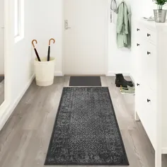 فرش KYNDBY ، توده کم ، ظاهری آنتیک خاکستری ، دارای طرح گل - IKEA