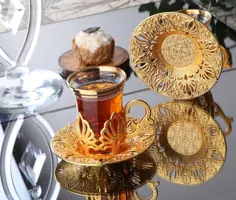 فنجان چای ترکی رنگ طلای Ahu که برای شش نفر چای عربی تنظیم شده است |  اتسی