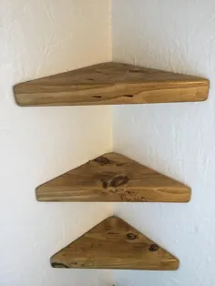 مجموعه ای از 3 قفسه گوشه ای کوچک قفسه گوشه ای چوبی روستایی احیا شده