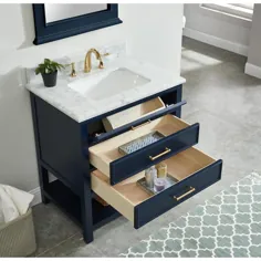 allen + roth Presnell 31-in Navy Blue Undermount Single Sink Bathroom Vanity with Carrara White Marble Natural Top Lowes.com