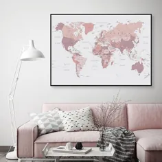نقشه جهان دانلود رژگونه صورتی و قره قاط چاپ قابل چاپ بزرگ A0 نقشه دیواری چاپ دیجیتال نقشه صورتی خوابگاه مطالعه دیوار دکور اتاق خواب