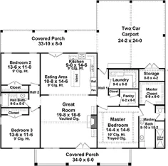 South House House Plan 60102 با 3 تخت ، 2 حمام