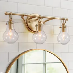 LALUZ Lavi 3-Light Modern Gold Industrial Brass Vanity Light Powder Light Wall Wall Sconce with Clear Shades Shades-LLEQ7ZHL13631ZI - انبار خانه