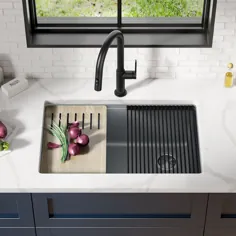 سینک ظرفشویی آشپزخانه تک کاسه ای گرانیت کامپوزیت 30 "با ایستگاه کاری خاکستری متالیک با لوازم جانبی