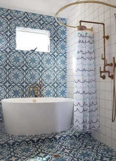 کاشی های دوش سیمانی موزاییک آبی - مدیترانه ای - حمام