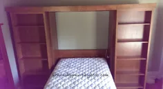 تختخواب مورفی-اندازه-کامل-با-قفسه کتاب-درب-و-لوازم جانبی-کتابخانه-در-باز-و-تخت-پایین - تخت های مورفی کنتاکی