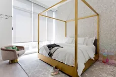 تختخواب طلا با پتو انداز سیاه و سفید - معاصر - اتاق خواب