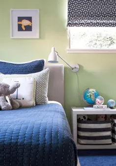 اتاق خواب پسرانه سبز و آبی با تخت تاشو بژ - انتقالی - اتاق پسران - بنیامین مور پاتپوری سبز