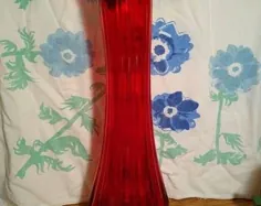 گلدان شیشه ای Amberina Swung ، نارنجی استعماری Fenton Thumbprint ، Vintage 1962 - 1980 ، 11 3/4 "قد ، شرایط عالی