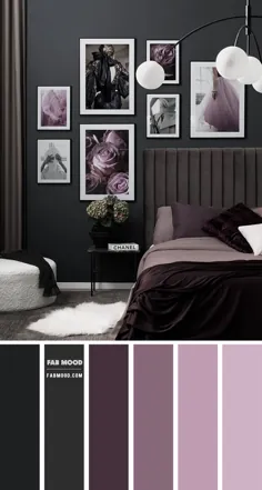 طرح رنگ اتاق خواب زغال چوب ، آلو و بنفش ، خاکستری بنفش و تیره