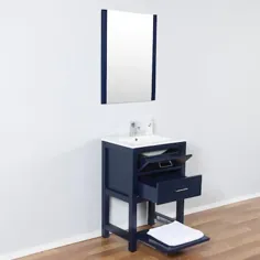 مجموعه های C.L.L سانتا مونیکا ظرفشویی حمام سینک ظرفشویی 24 در نیروی دریایی تک با سرامیک سفید (شامل آینه و شیر آب) Lowes.com