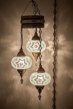 پلاگین در نور 3 X 7 Globes ترکی مراکشی Mosaic Swag |  اتسی