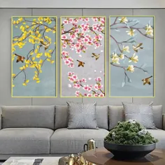 پوستر و شکوفه های شکوفه هلو پرنده به سبک چینی و نقاشی های بوم اتاق نشیمن عکس دیوار عکس دکوراسیون منزل - دیوارپوش ها - تزئین زندگی خانه خود