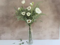 چیدمان گل مصنوعی با گلدان | خشخاش سفید ، سرخس و اکالیپتوس | دکوراسیون منزل