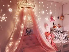 KID LOVE Princess Crown Mosquito Net، Pink Bed Canopy Dome Perde Gets Perde for Girls Girls Hot in Instagram-j