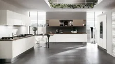 فضای باز آشپزخانه کابینت های سفید ایده های طراحی داخلی.