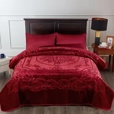 روتختی تخت پشم گوسفند و نرم و نرم مخمل خواب دار - پتو تخت گل برجسته برجسته ، اندازه کینگ ، قرمز