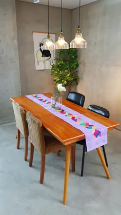 دونده میز سنتی کره ای - طراحی تکه تکه ، مواد رامی ، بنفش