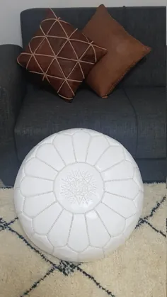 چرم دستباف سفید چرمی مراکشی / پایه چرمی Berber Leather Pouffe / حمل و نقل سریع Fedex