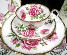 فنجان چای استاندارد و گل رز صورتی نعلبکی ROYAL