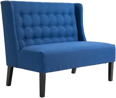 دکمه اثاثه یا لوازم داخلی پارچه پارچه ای مبل راحتی HOMCOM Wingback Tufted Loveseat صندلی راحتی بدون اتاق مدرن اتاق نشیمن مدرن با پایه های چوبی ، آبی