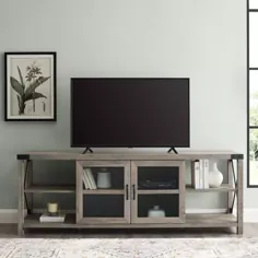 پایه درب شیشه ای صنعتی Farmhouse X Side TV برای تلویزیون های تا 80 اینچ - Saracina Home