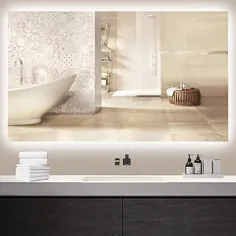 TokeShimi 60 x 36 اینچ آینه حمام با نور پس زمینه LED آینه ضد آینه دیواری آینه آرایشی دیواری آینه آرایشی قابل تنظیم با نور (افقی / عمودی)