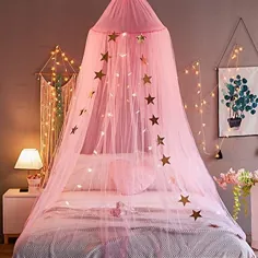 پرده سایبان تختخواب تختخواب منگرسی ستارگان دخترانه بچه ها برای تختخواب تختخواب یک نفره تا یک نفره دکوراسیون اتاق خواب (صورتی)