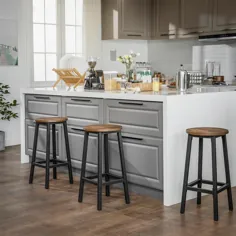 چهارپایه میله ای VASAGLE ALINRU ، مجموعه ای از 2 صندلی میله ای ، قاب فولادی ، 25.6 اینچ بلند ، برای صرف غذا در آشپزخانه ، مونتاژ آسان ، طراحی صنعتی ، قهوه ای روستیک و سیاه ULBC32X