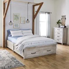 تختخواب و سکوهای مجهز به خانه های بهتر و باغهای مدرن تختخواب ملکه با فضای ذخیره سازی ، سفید سفید روستایی - Walmart.com