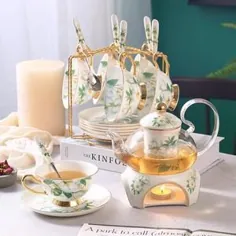 ست چای با فنجان و بشقاب گرمکن ، قوری شیشه ای و چای پرسلانی ، انفوزیون و صافی قابل جدا شدن ، جایزه چای شکوفا رایگان
