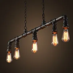 آویز جزیره صنعتی 5 سانتیمتر 90 سانتی متری لوله آهنی فرفورژه با رنگ مشکی و لامپ لوستر Steampunk Bar Bistro Lighting Bulb لامپ شامل 2021 - 126.43 دلار آمریکا