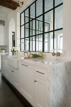 پیشخوان آشپزخانه آبشار مرمر سفید و خاکستری - انتقالی - آشپزخانه
