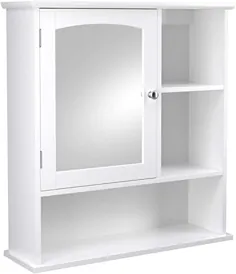 کابینت آینه ای VASAGLE ، کابینت ذخیره سازی دیوار حمام ، کابینت پزشکی با قفسه قابل تنظیم و 3 محفظه باز ، 23.6 7 7.0 25 25.2 اینچ ، چوبی ، سفید UBBC23WT